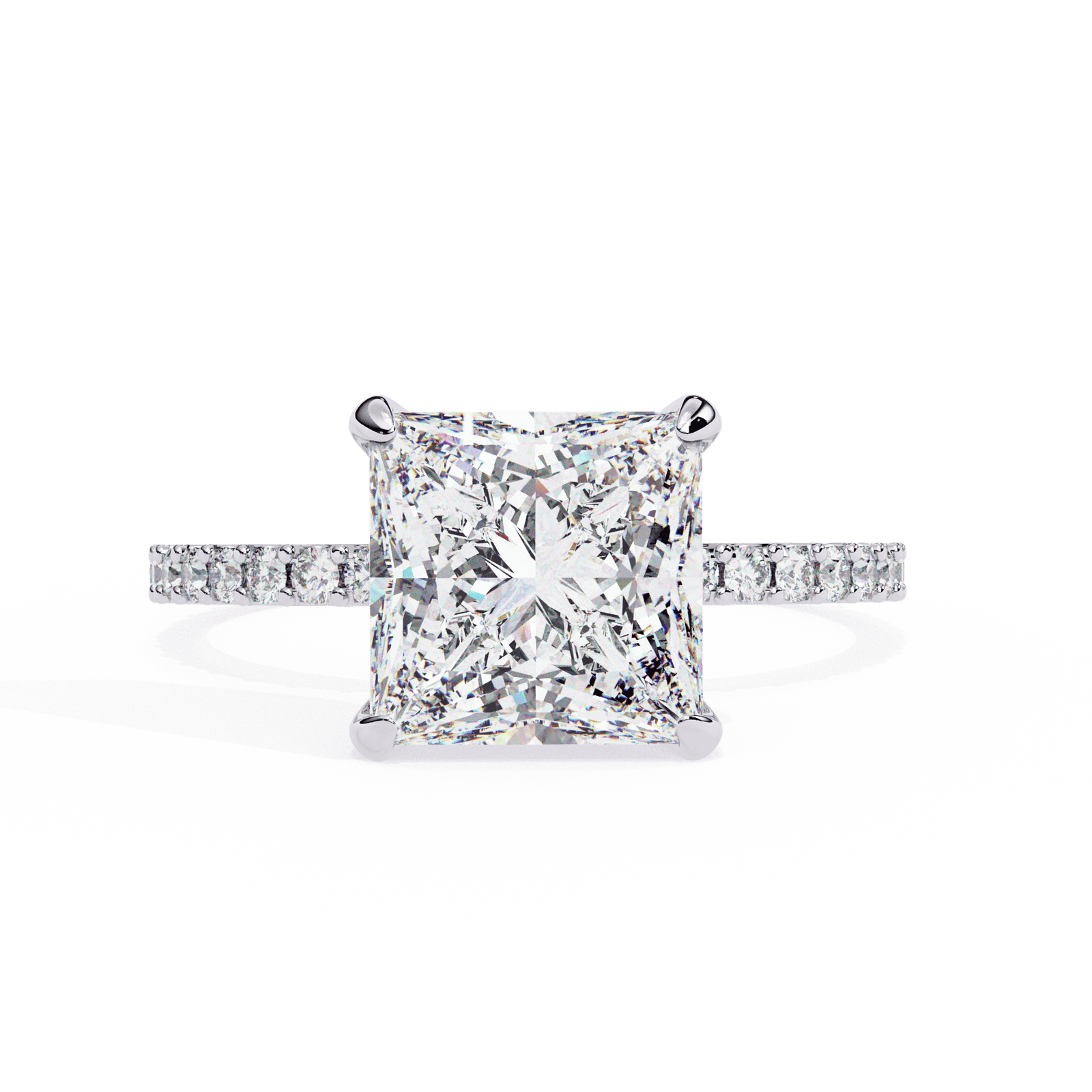 Princess-Cut Diamond Engagement Ring with Classic Prong Setting and Pave Band